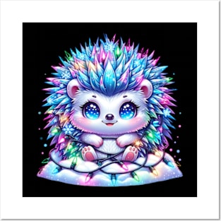 Hedgehog Porcupine Christmas Winter Cute Kawaii Chibi Posters and Art